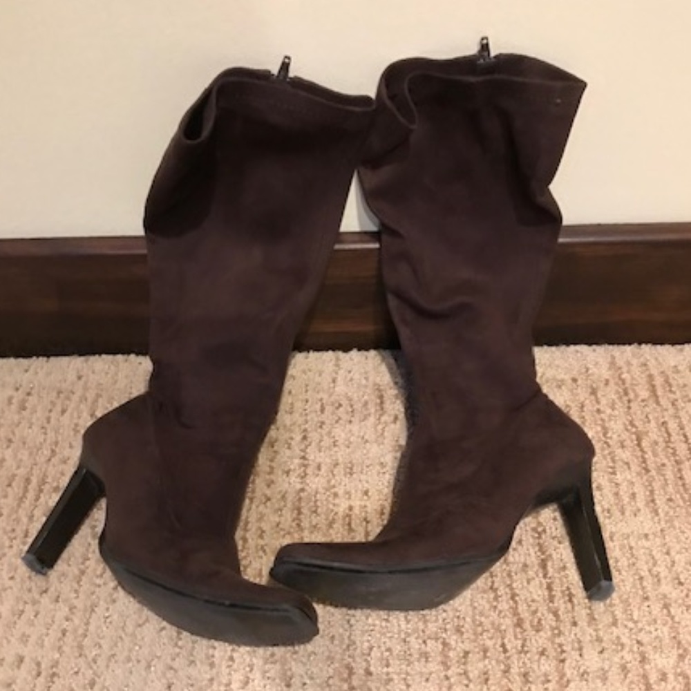 Brown Suede High Heeled Boots